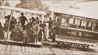 in 1873 andrew hallidie tested san franciscos first cable car on clay street creating a new way to travel up the citys steep hills without horses