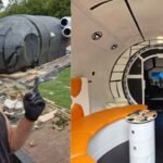 british prop maker spends 9000 building a backyard spaceship with a bar seating that doubles as a bed and a screen showing distant planets