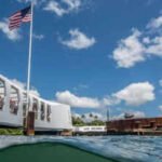 the memorials 184 foot structure stretches across the sunken uss arizona
