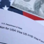 us flag mock passport 100 dollar banknote and h 1b visa application form