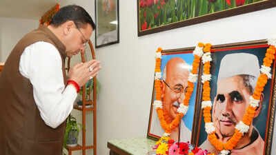 uttarakhand cm pushkar dhami pays tribute to mahatma gandhi lal bahadur shastri on birth anniversary